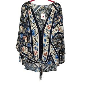 Daytrip Buckle Boho V Neck Floral Print Blouse NEW Size XL